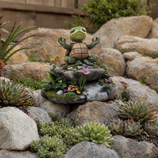 Yoga Turtle Garden Stake, 2D Flat Acrylic Sitting Zen Turtle Decoration, Sit in Meditation Turtle Yard Art Stake for Planter Lawn Plant Pot