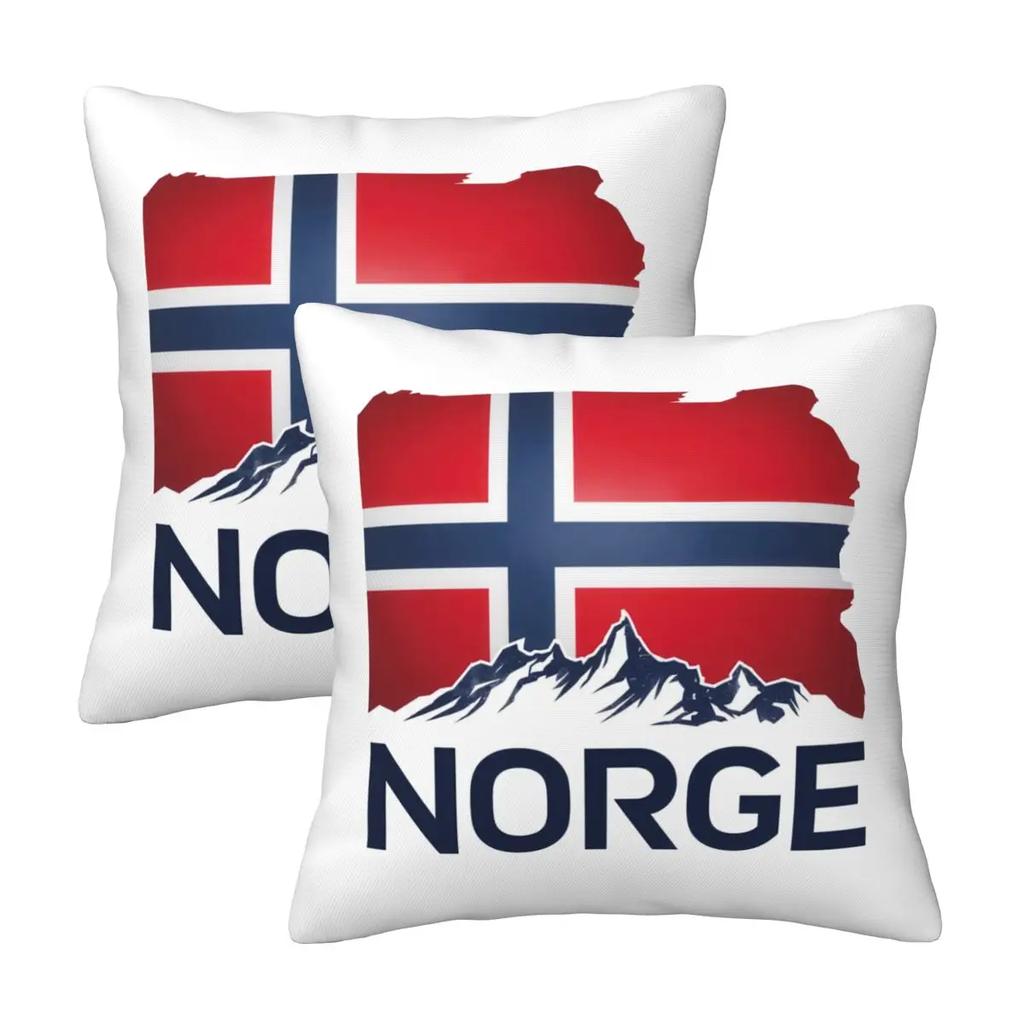 Norway Flag 2 Pcs Square Pillowcase Pillow Cover Cushion Decor Comfort Throw Pillow For Home Living Room