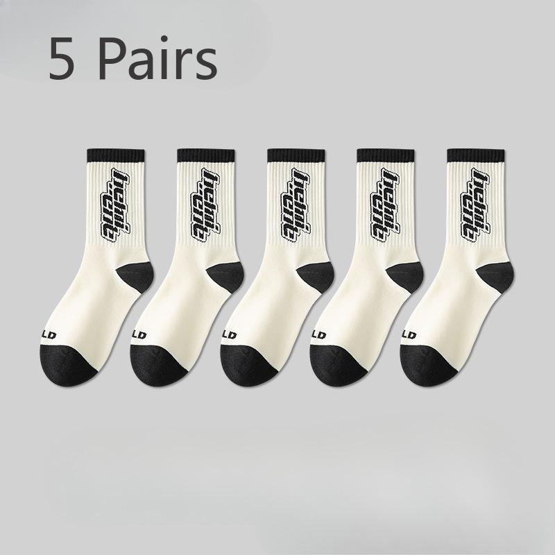 5 Pairs of Basketball Socks Men's Mid-calf Durable Spring and Summer Thin Long Cotton Anti-odour Sweat-absorbing Student Sports Socks Men's Models