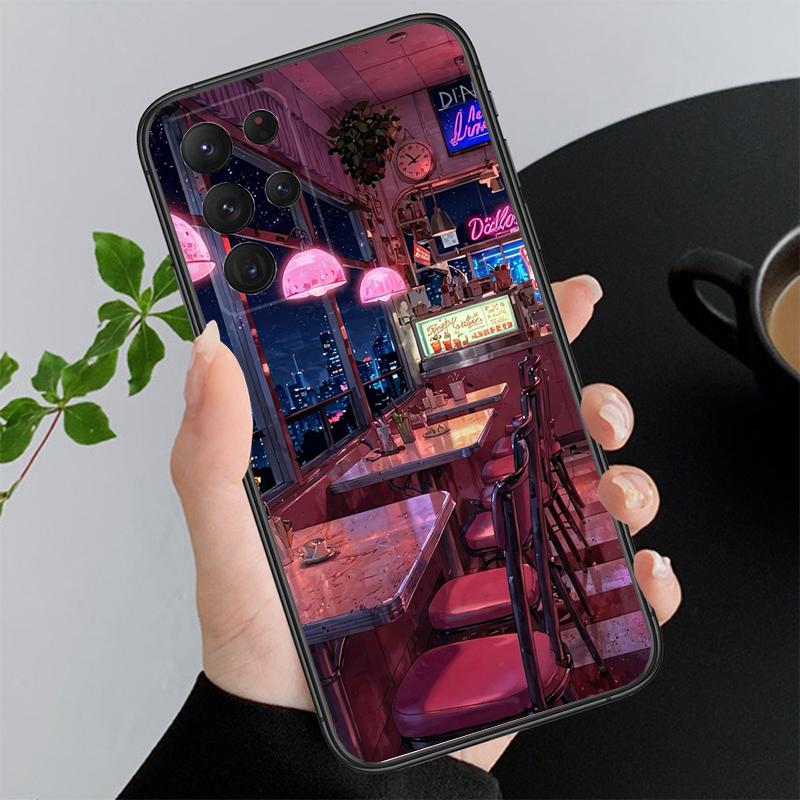 Phone Case For Samsung A55 A16 A56 A36 A35 A15 A53 A54 A33 A34 A25 A05S A52 A52S A14 A26 A71 Coffee Cafe night Aesthetic