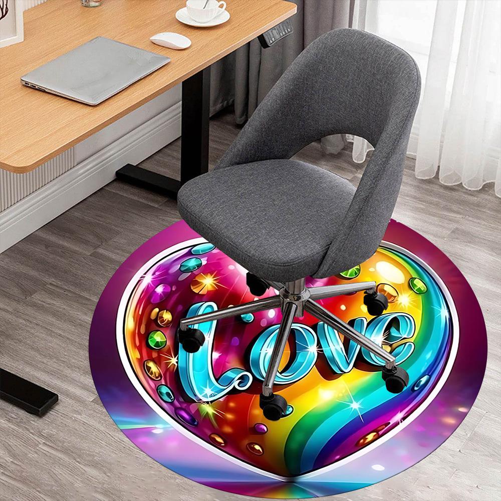 

1pc Love Heart Round Chair mat office Area Rug - Non-Slip, Floor Mat for Office, Bedroom, and Indoor Decor p127134 80cm by 80cm
