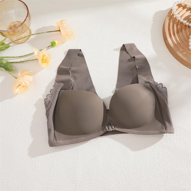 

FINETOO Seamless Front Button Bra for Women Gathered Underwear Without Steel Ring Lingerie 38 коричневый