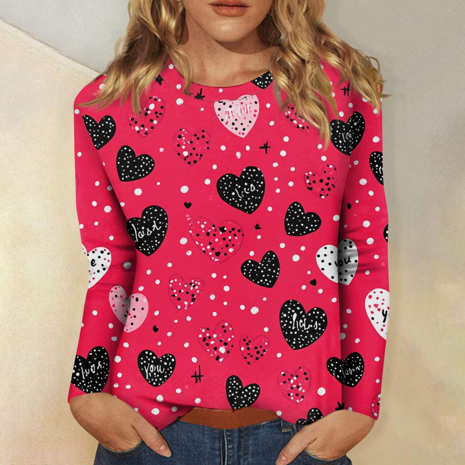 

Женская повседневная мода сексуальный удобный День святого Валентина принтованный круглый вырез длинный рукав топ XL винный