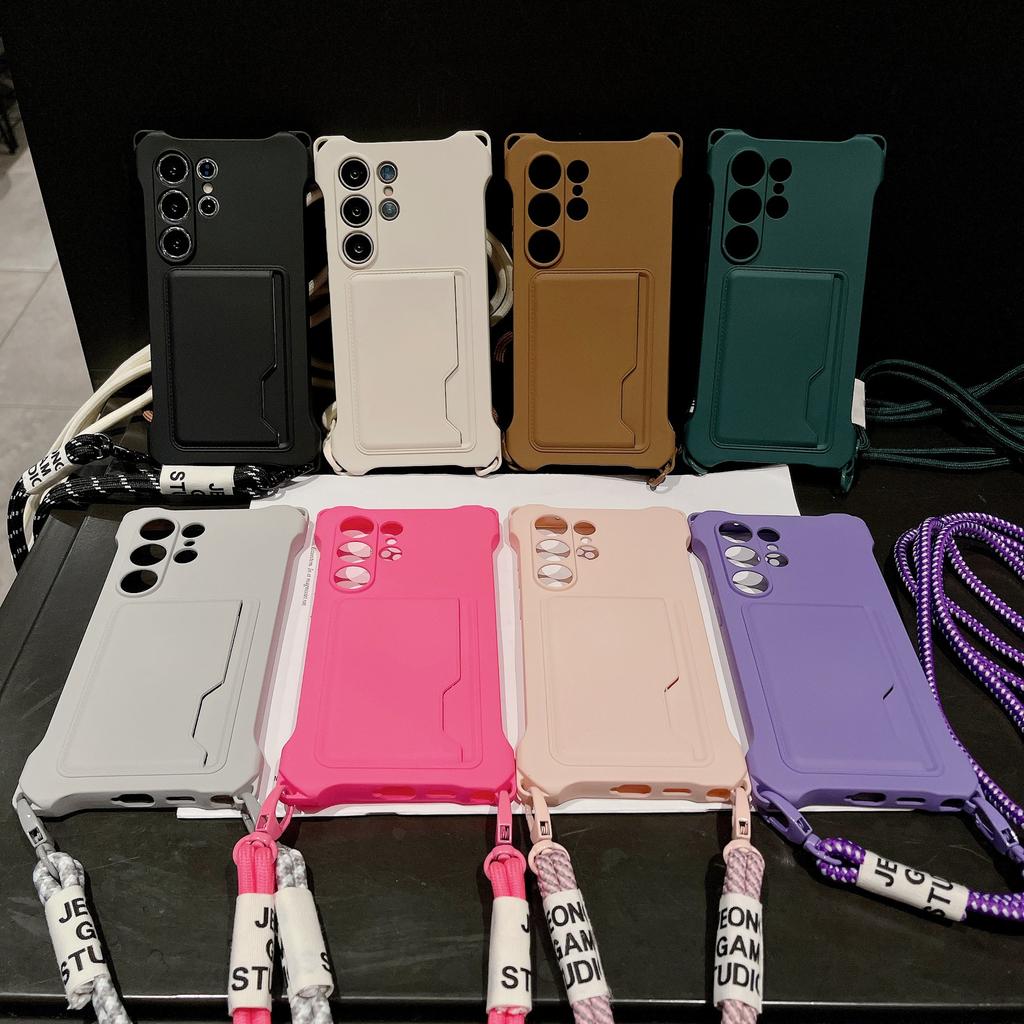 S26 side card double rope mobile phone case for Samsung S25ULTRA soft case A54 card S23FE lanyard S26