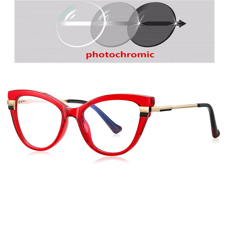 

TR90 Модные очки для коррекции близорукости «кошачий глаз», фотохромные женские очки с защитой от синего света, оптические очки по рецепту KSVEREN Myopia -1.50