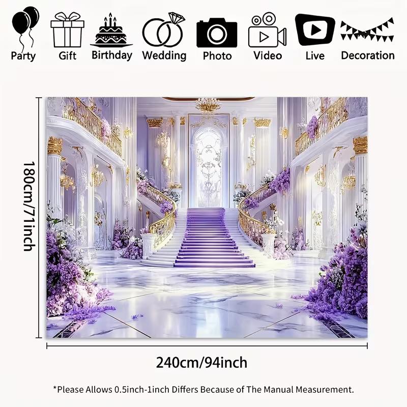 2D Castle Palace Staircase Backdrop Bridal Shower & Prom Photo Booth
