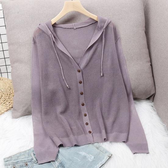 Women Tops Hooded Drawstring Long Sleeve Pure Color Casual Blouse Loose Fit Summer Thin Ice Silk Sun Protection Coat