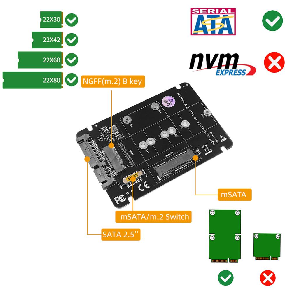 2 IN 1 Combine M.2 NGFF Key B & MSATA SSD To SATA3 Adapter Cross Structure Not Supporting NVMe