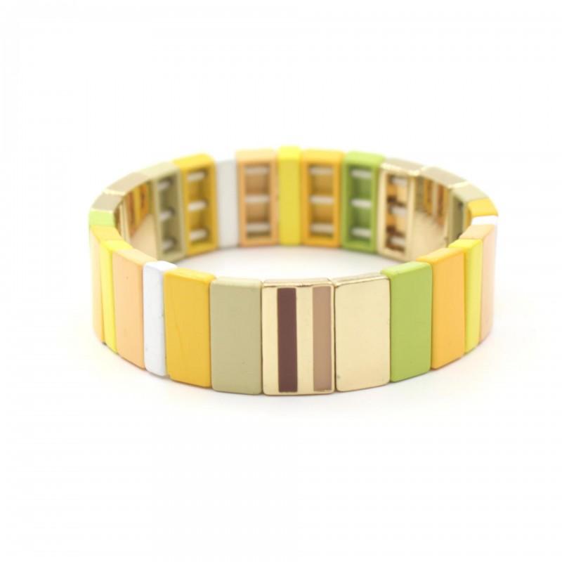 Geometric Enamel Bracelet With Rainbow Beads Multi-Layer Stackable Alloy Bangle Couples Unisex Jewelry