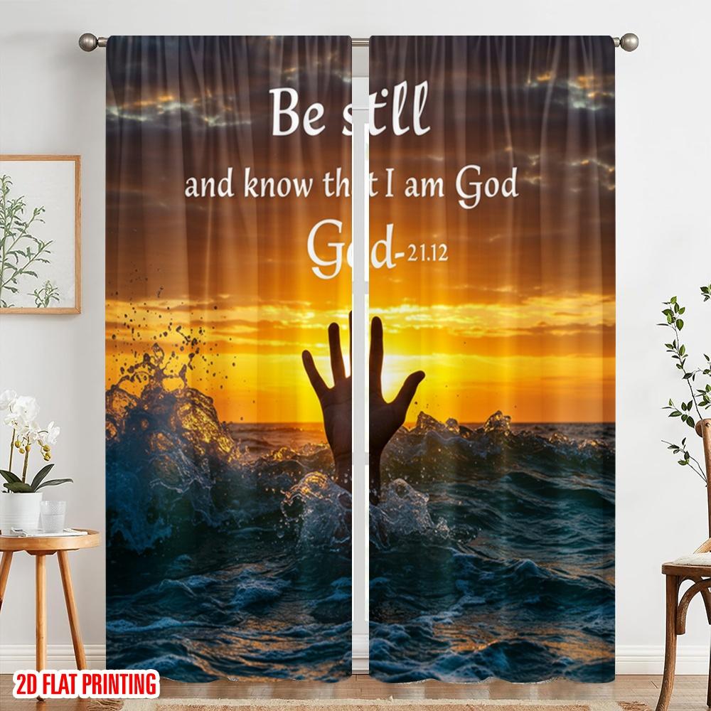 2pcs 2D flat printing Party Curtains Be Still Know God_a Fabric Without Electricity Holiday Decorations Perfect for Bedroom