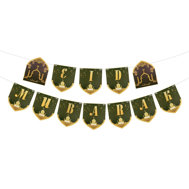 EID Mubarak Banner Glitter Star Moon Letter Paper Bunting Garland Islamic Muslim Party Ramadan Kareem Decorations for Home 2025