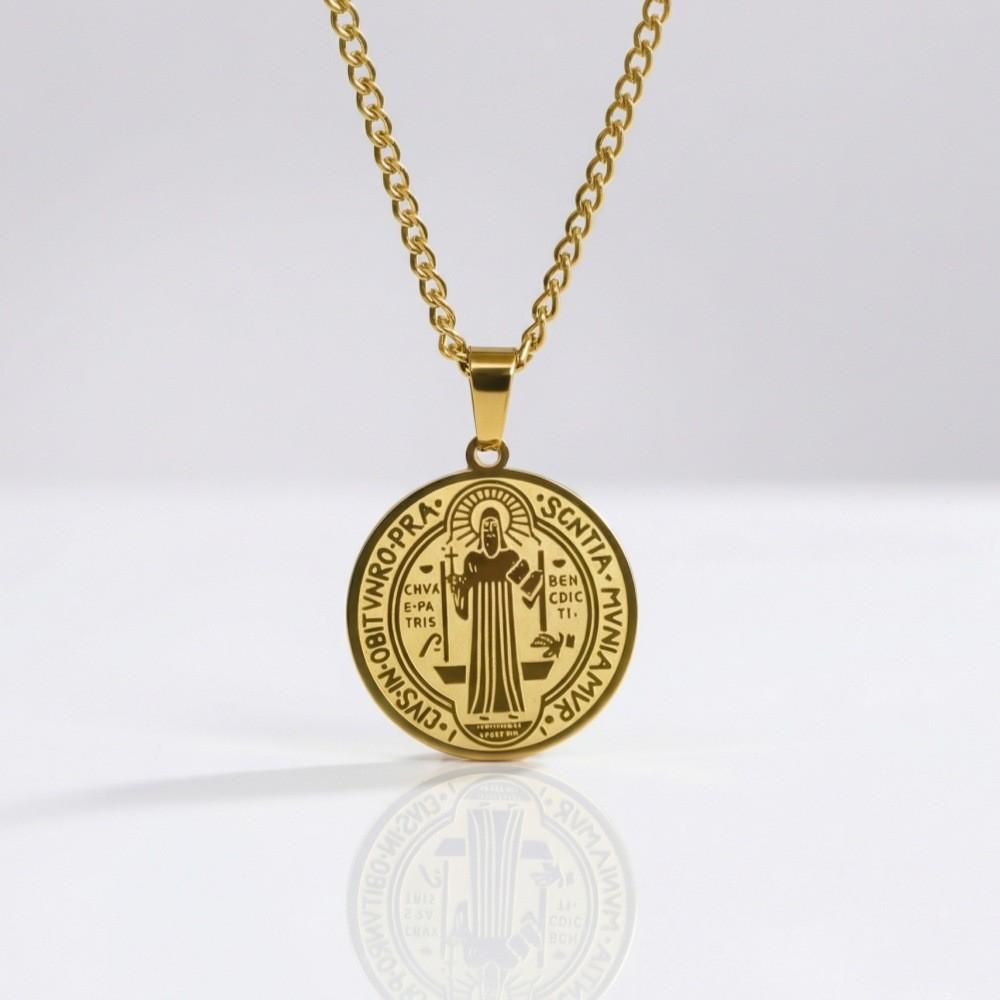 St. Benedict s Exorcism Holy Medal Necklace Pendant God Circle Medal Trendy Necklace 60CM