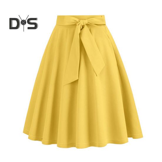 

Женская юбка с поясом, обтягивающая талия, бант, А-силуэт, большой размер, однотонная, с высокой талией, мягкая оборка, летняя юбка миди для свиданий и вечеринок XL жёлтый