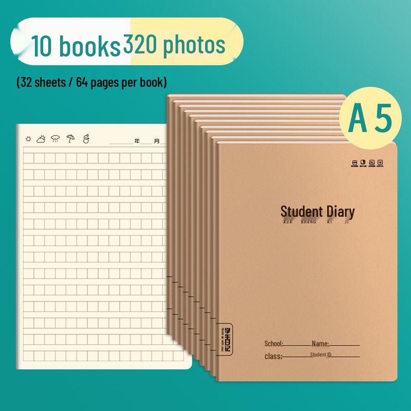 Thickened Cowhide Paper Elementary Student Diary 32K Grid Notebook