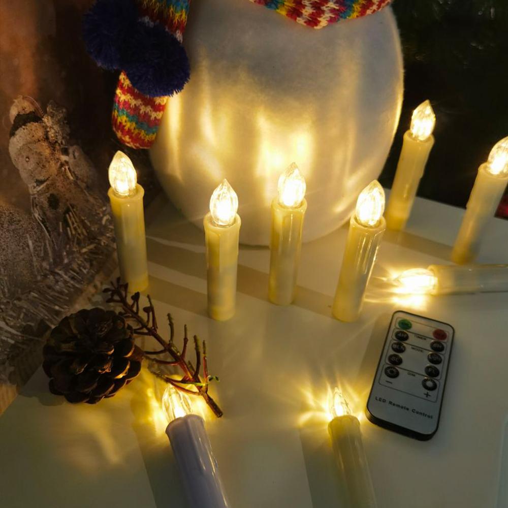 Home Decoration 10Pcs Led Flameless Candle with 4h/6h Timer Remote Candle Flashing Fake Electronic Candles for Wedding Christmas