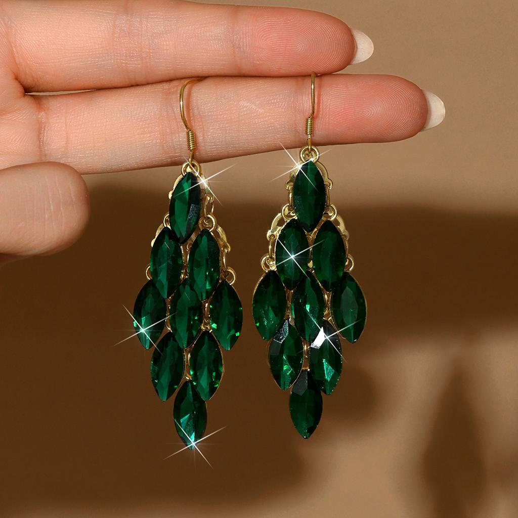 Diamond Leaf Fringed Ear Hook Heavy Industry Exaggerated Personality Earrings Light Luxury Premium Earrings Women