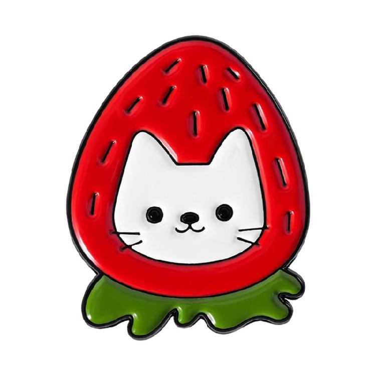 Vibrant Cartoon Fruit Kitten Brooch Strawberry Banana Tomato Enamel Corsage Pin Alloy Accessory For Fashion Enthusiasts