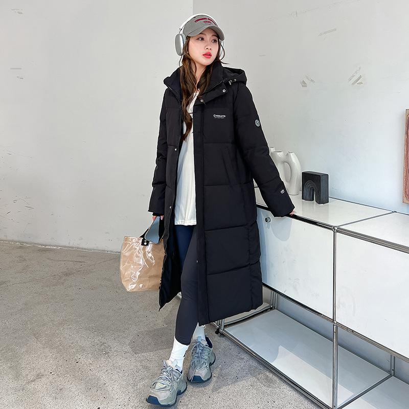 Hooded down cotton-padded clothes for women's autumn and winter new large size loose medium and long versatile cotton-padded jackets