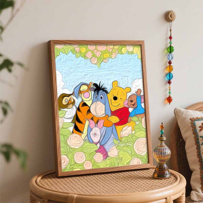 Disney Winnie the Pooh and Friends Flowers Oil Paint By Numbers Hand Painting Kit. Home Decor Gift