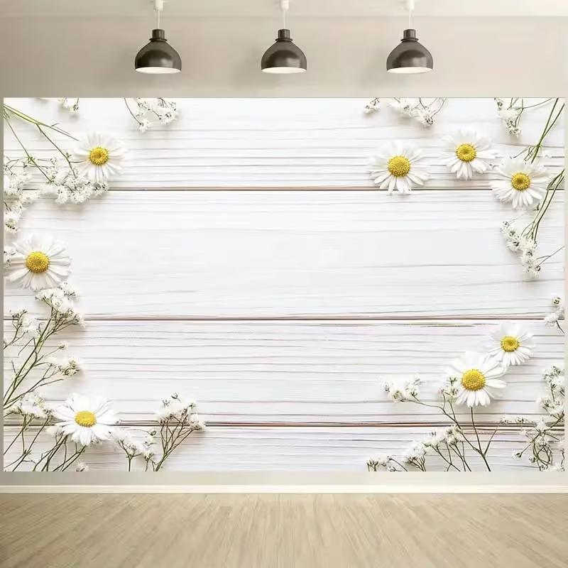 

2D Daisy Wood Board Backdrop - White Floral Photography Background Banner 47.2x31.5inch/120*80cm