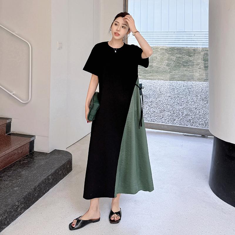 Dimanaf 2025 Summer Plus Size Dress Women Casual Vintage Long Dress Loose Basic Cotton O-Neck Dress