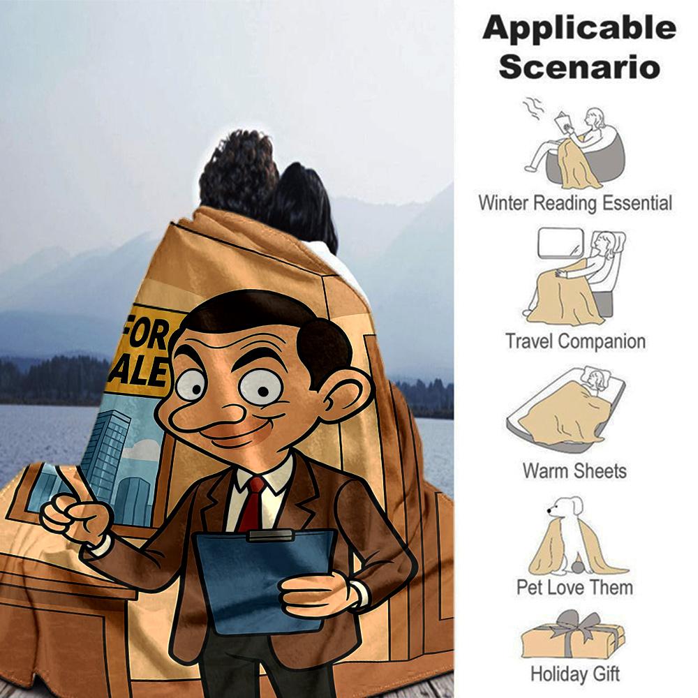 Mr Bean Property Flannel Blanket Super Soft Warm Cozy Blanket For Sofa Bed Office Travel Allseason Home Decor Gift