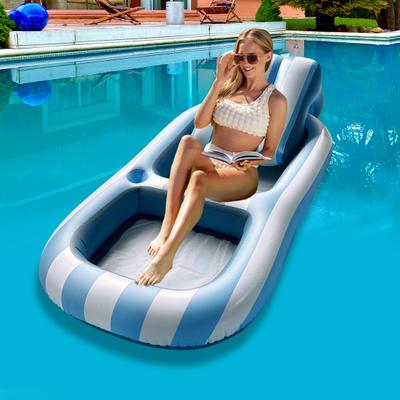 Inflatable Lounger Float Pool Float with Backrest Cupholder Wear Resistant Extra Large Thick PVC Pool Float for Adult