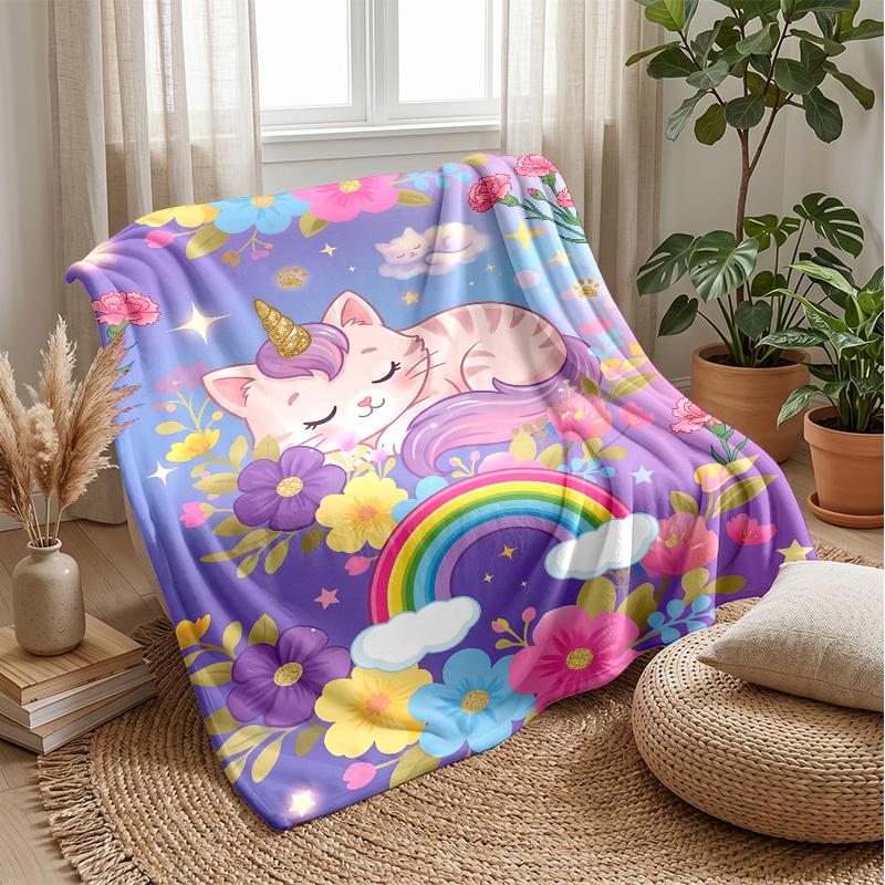 Underwater Cat and Fishes Theme blanket Lightweight Warm Flannel Blanket Decorative Throw Blanket for Home Decoration
