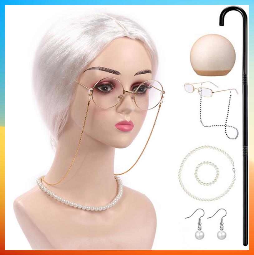 2025 Halloween Oma Perücke Gerade Perücke Für Cosplay