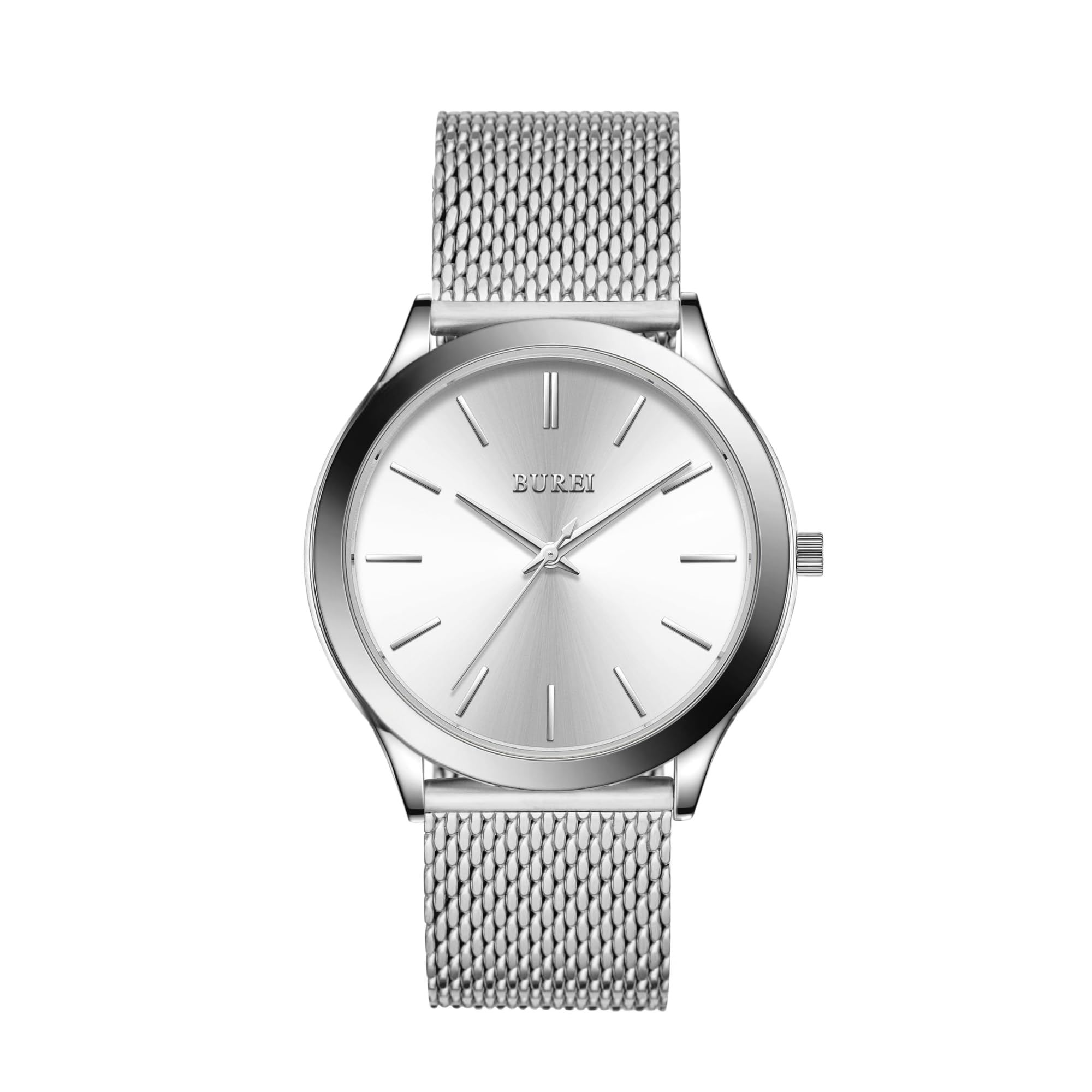 

Analog Quartz Milanese Mesh Strap Stainless [BUREI] Men s Watch, Waterproof, Popular, Slim, Simple, Stylish, Business/Casual, (Silver, Silver, Steel)
