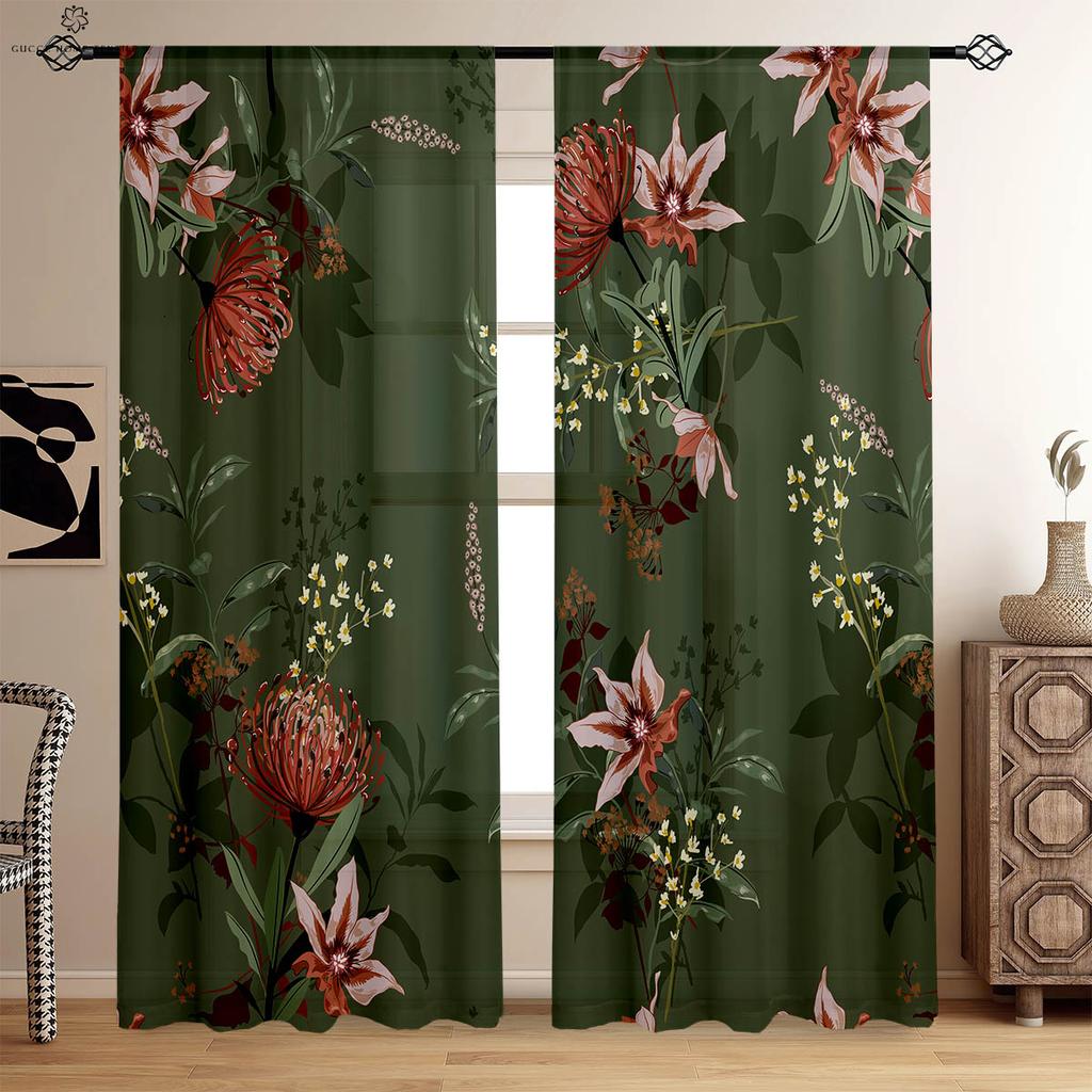 Retro Flower Pastoral Style Printed Curtains Bedroom Living Room Study Kitchen Curtains Window Decoration Easy To Wash And Care