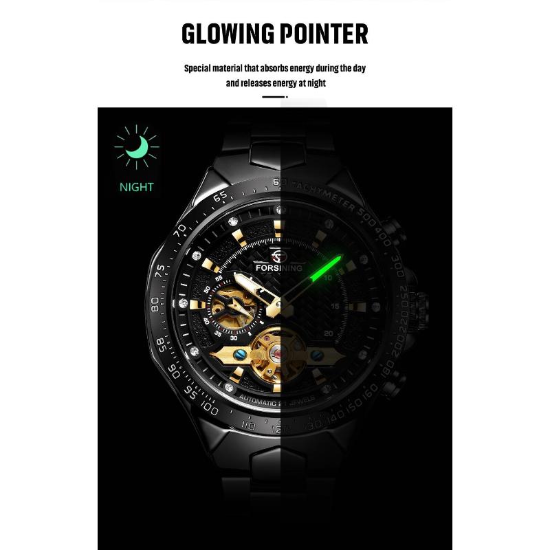Forsining Automatic Mechanical Men Wristwatch Hollow Sport Male Luxury Tourbillon Watch Independent Seconds Dial Wristwatch
