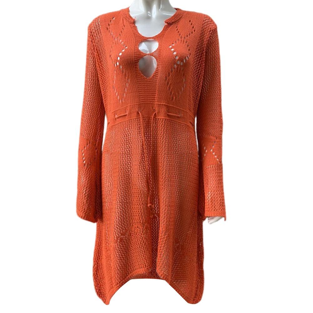 Fashion V Neck Summer Sunscreen Smock Knitted Hollow Out Swimsuit Cover Up Dress Loose Bathing Suit Swim Dress for Women