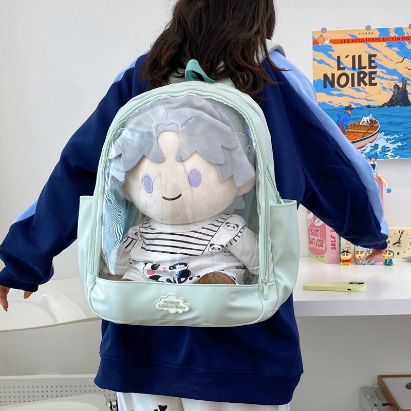 Japanese and Korean casual checkerboard transparent backpack light daily commute large capacity backpack