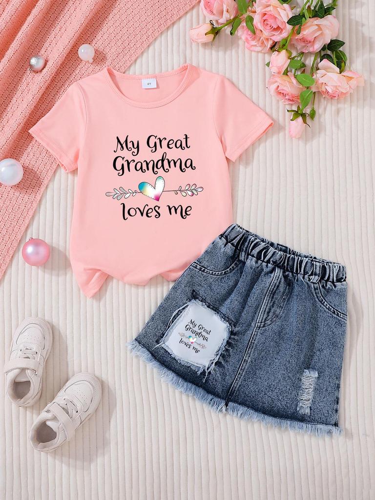 Girls' Casual Denim Skirt Sets - Stylish Children's Clothing Set
