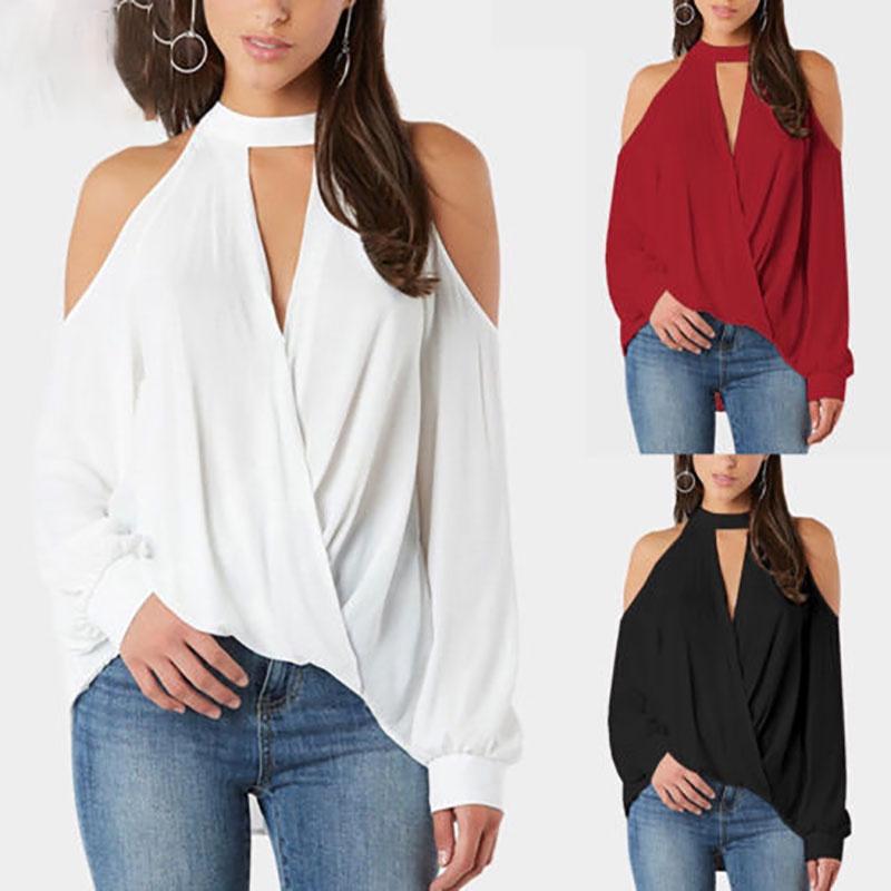 Women Cold Shoulder Chocker V Neck Summer Casual Lace Top T Shirt Blouse With Elegant Design