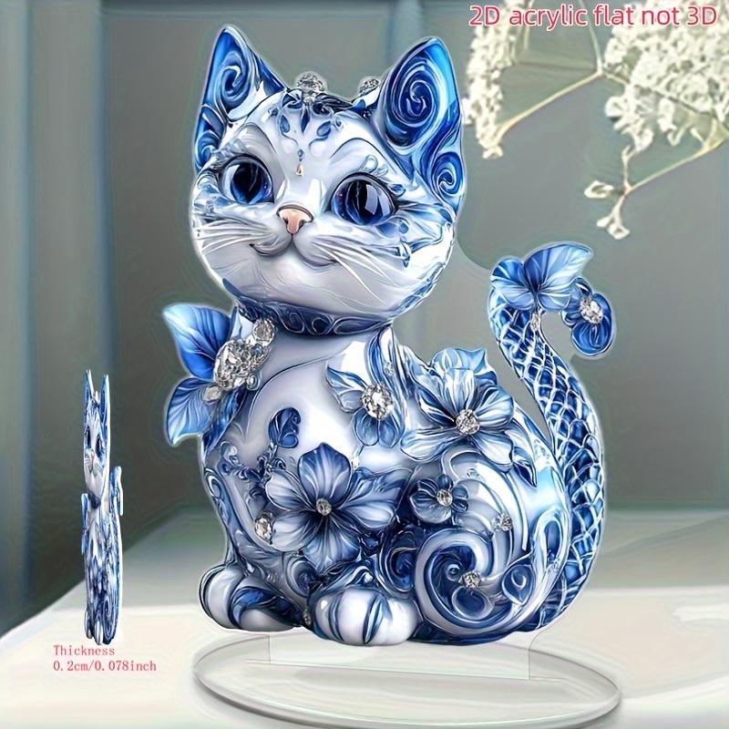 2D Flache Böhmische Katze Acryl Schreibtischdekoration, Design mit Blumendekor, Wanddekoration Plakette zum Aufhängen, Dekorative Gartendekoration für Zimmer Tür