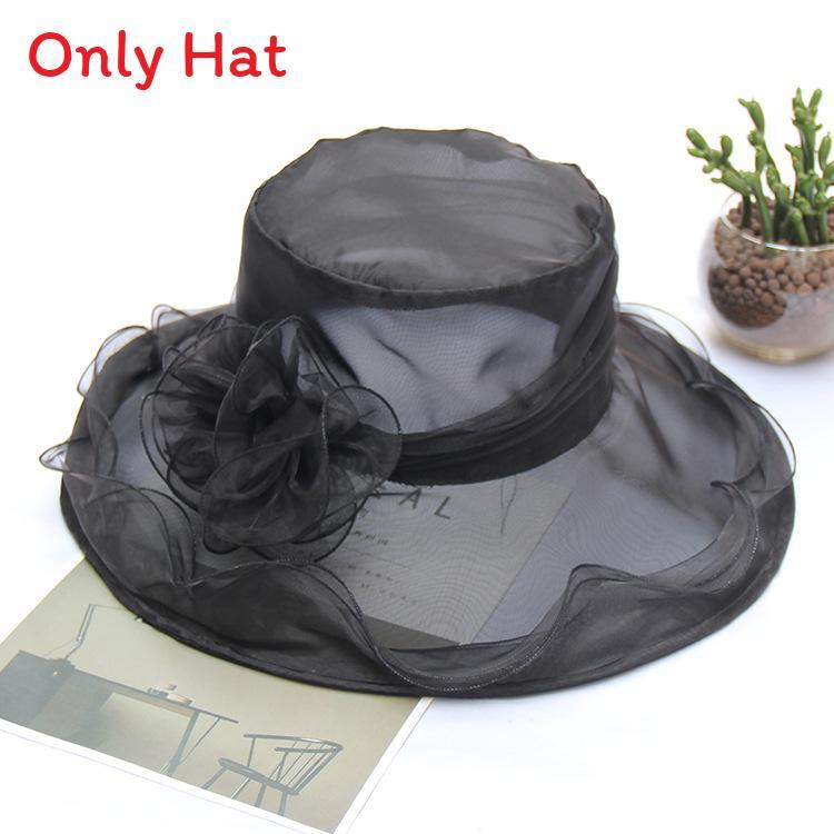 Summer Sun Hat For Women With Large Brim And Flower Decor Made From Eukran Organza