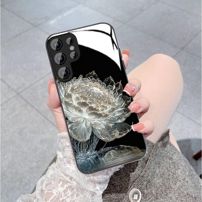 

Crystal White Lotus Suitable for Samsung S24ULTRA Mobile Phone Case S23 Girl s S22 Metal Paint A52 Glass Case Samsung A14 5G/A14 4G