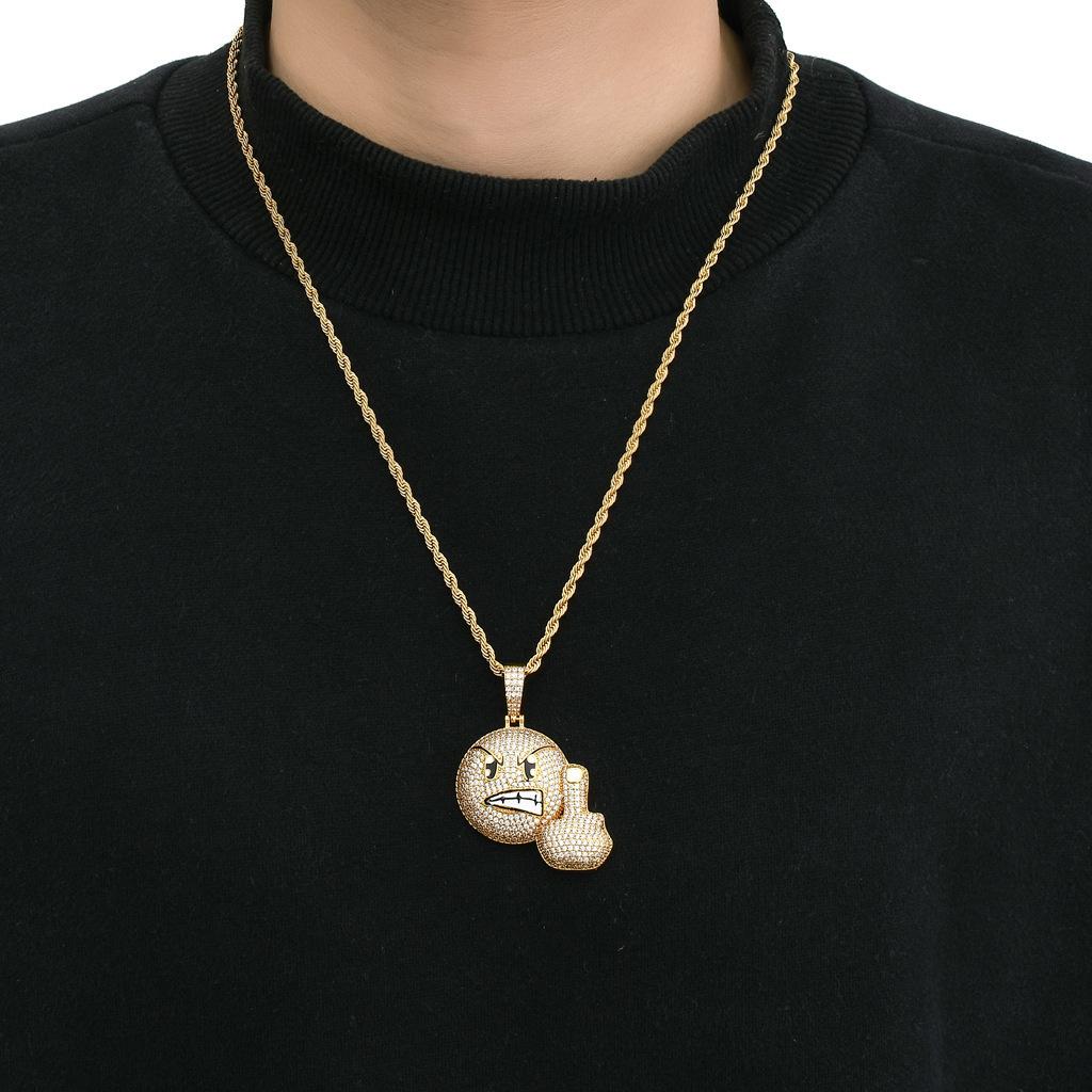 New European and American Vertical Middle Finger Expression Pendant with Copper Inlaid Zircon