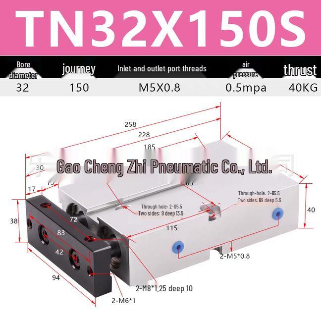 Double Shaft Pneumatic Cylinder with Dual Piston Rods TN10-40