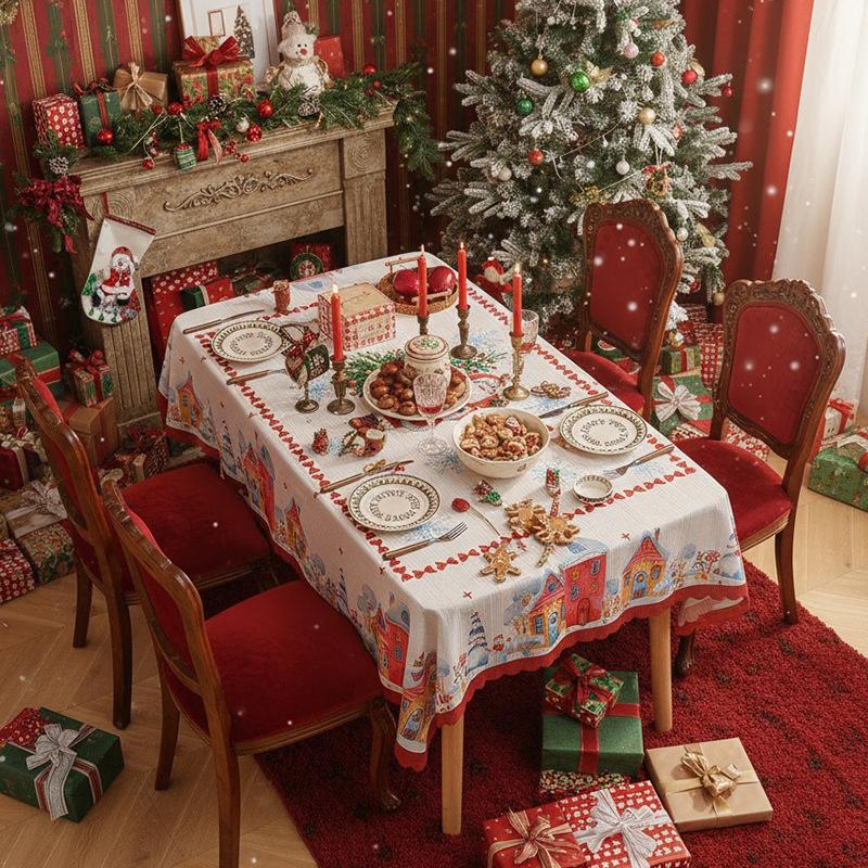 New American Tablecloth with Christmas Theme Dust-proof Dining Table Cloth Holiday Beautification Decorative Atmosphere Durable