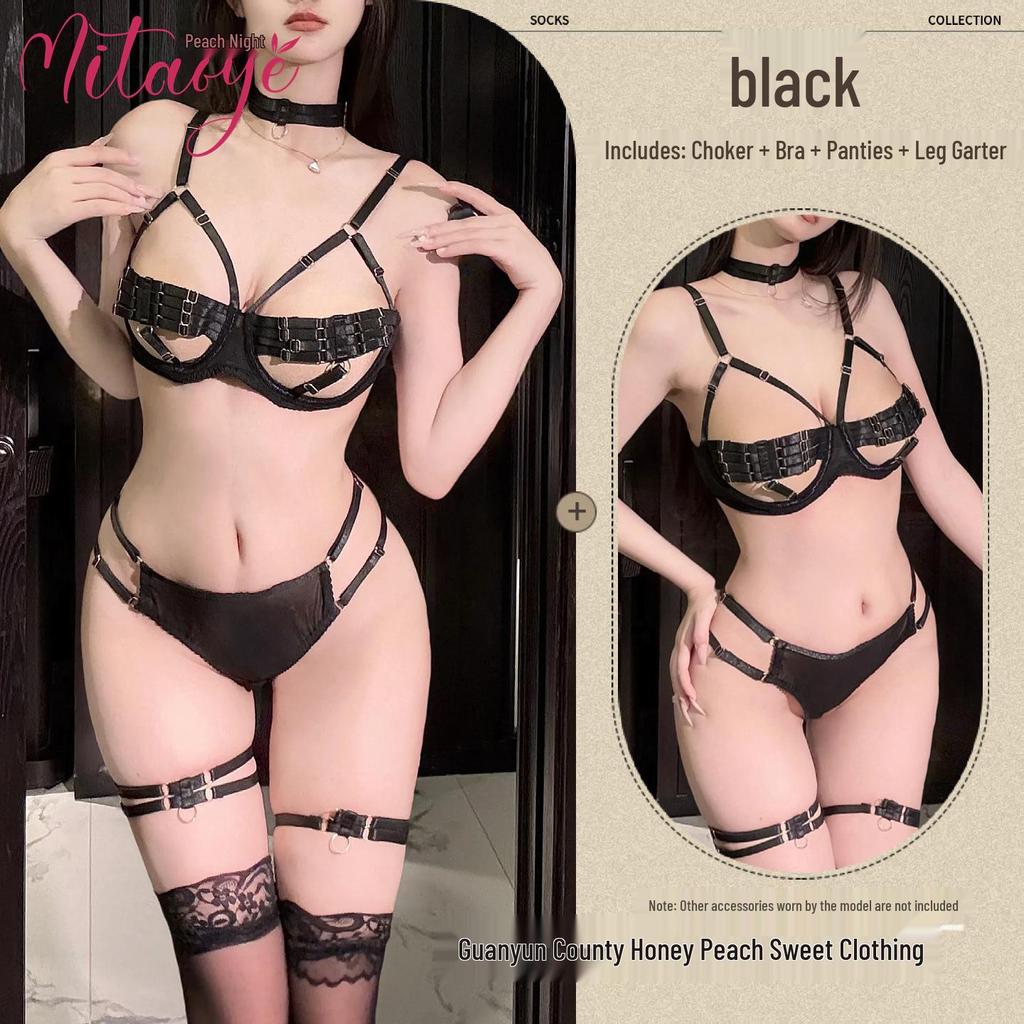 European & American Lace Hollow-Out Lingerie Set with Underwire Bra & Panties