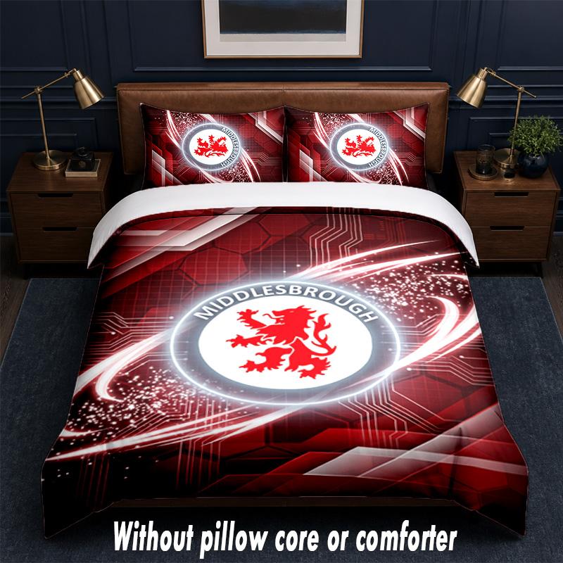 Middlesbrough Football Design Bed Bedding Set 1 Duvet Cover + 2 Pillowcases Soft Breathable Household Bed Linens