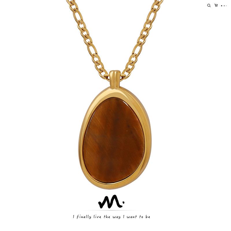 European and American exaggerated water drop-shaped large pendant inlaid with natural tiger's eye stone necklace texture Hepburn style temperament