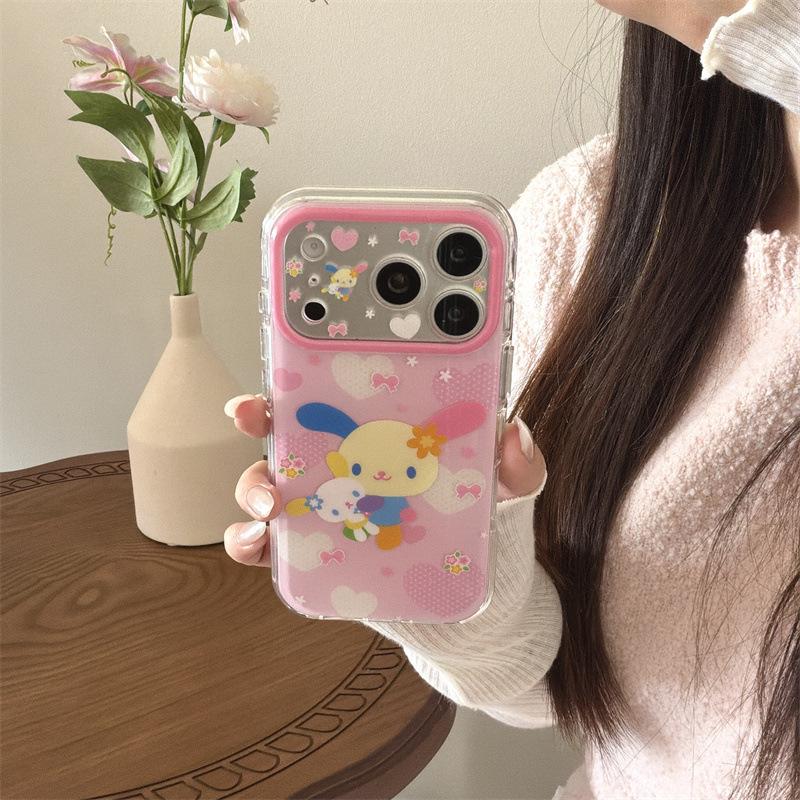 Pink Heart Rainbow Rabbit Stand for iPhone 17/16 Pro Max/15 Pro Case