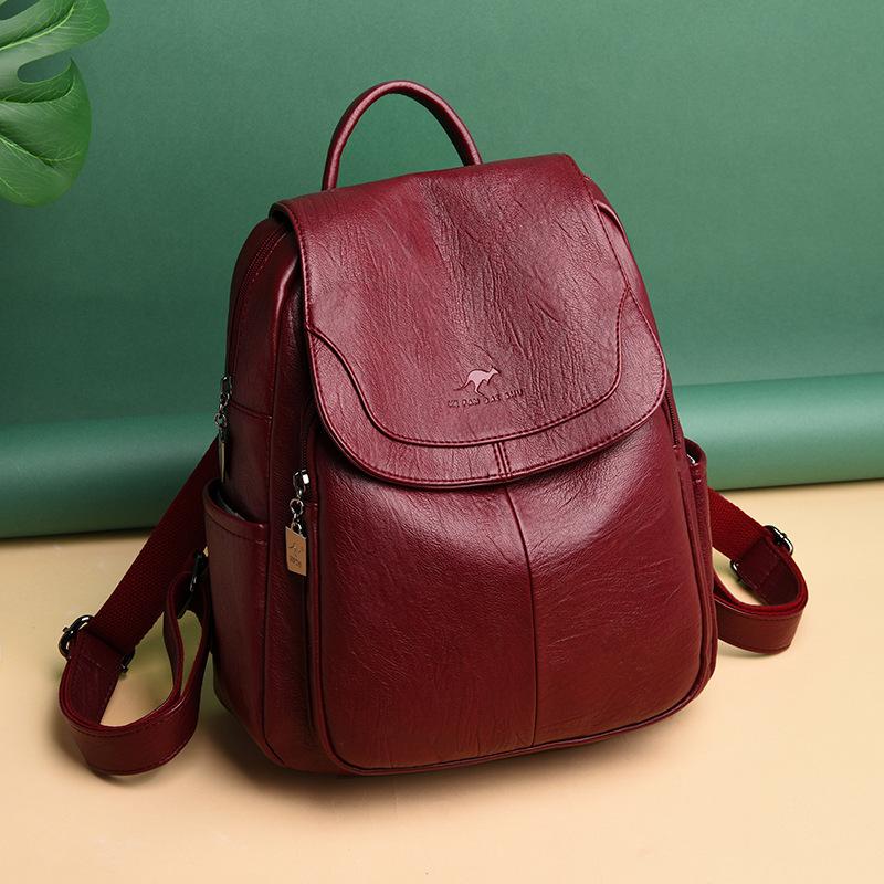 Schultasche Echter Leder Rucksack Damen 1011 Sommer Neue Mode Vielseitig Weiches Leder Rindsleder Texturiert Große Kapazität Reise Tasche