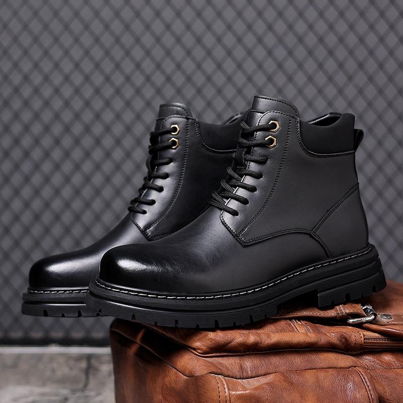 Bottes à plateforme rétro en cuir tendance antidérapantes pour hommes Designer Semelle souple Automne Hiver Chaussures pour hommes Mode Décontractées Bottes de travail pour hommes