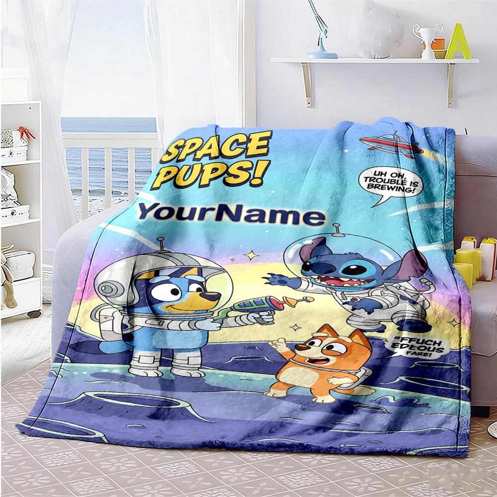 Bluey 86 Customize Your Name Blanket Lightweight Customizable Blanket Soft & Cozy Suitable for Chair Nap Living Room Bedding All-Season Use