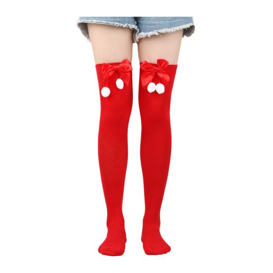 1 Pair Christmas Stockings Colorblock Striped Retro Bright Color Bow Decor Anti-slip Skinny Performances Cosplay Mini Dress Skirt Pairng Long Socks